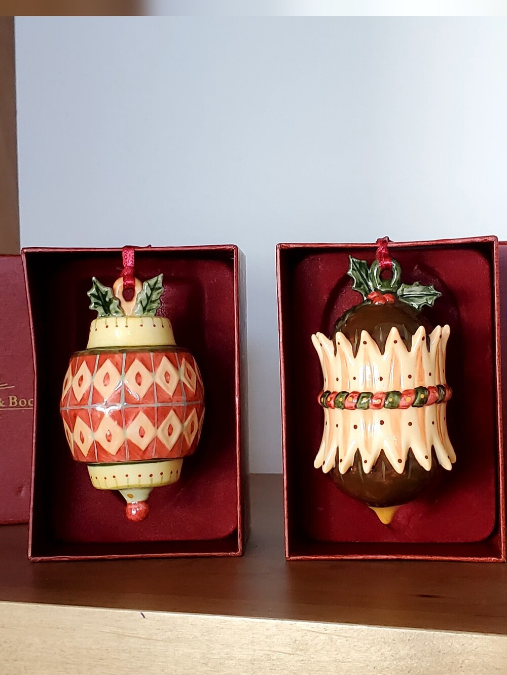 Villeroy&Boch 2 Vtg Fine Porecelain Christmas Tree Ornaments Original Boxes EUC